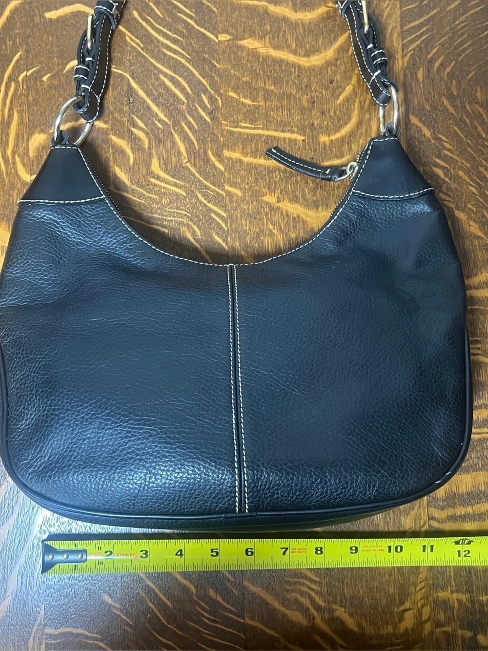 Dooney & Bourke Black Pebbled Leather Shoulder Hobo with Contrast Stitching - Picture 5 of 8